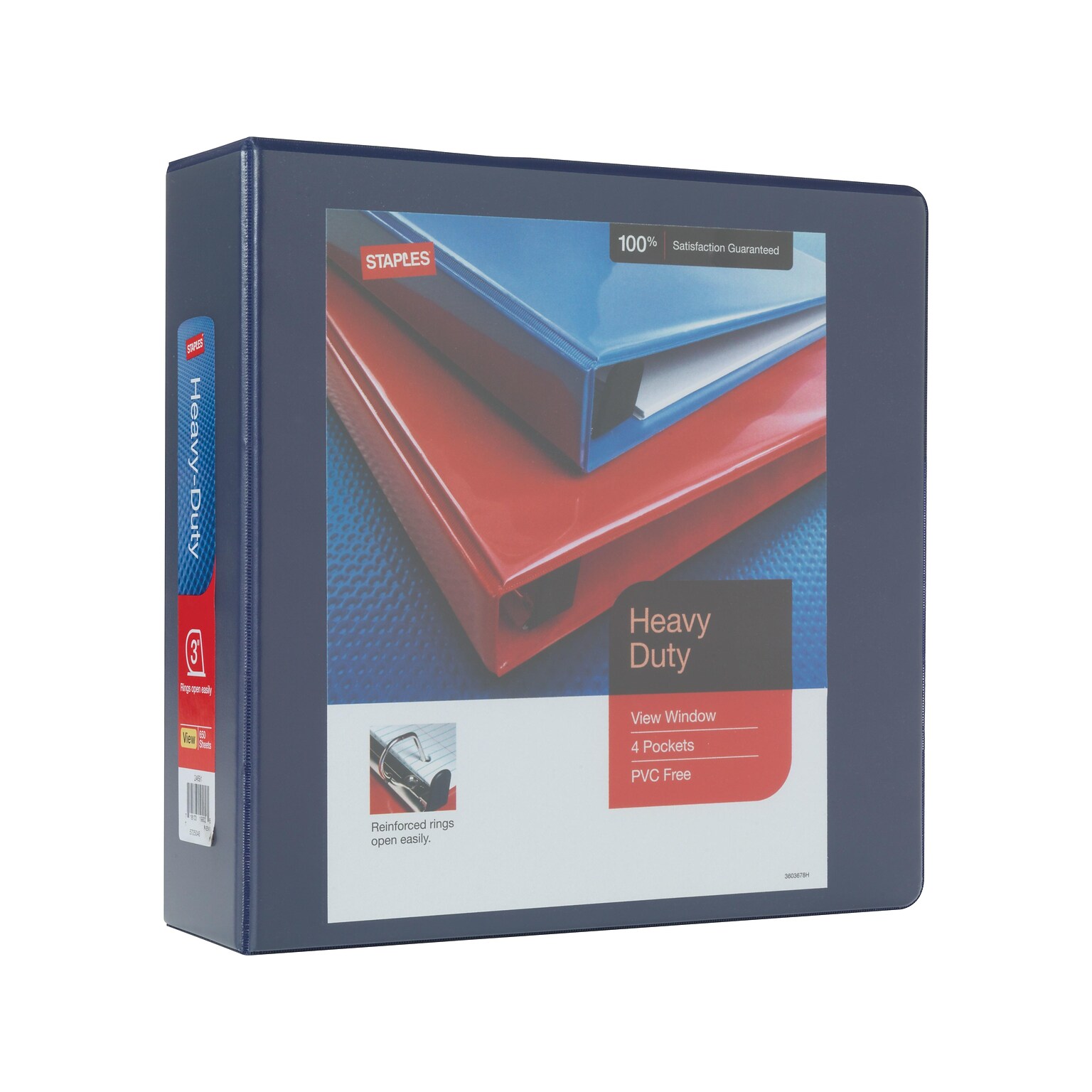 Staples Heavy-Duty View Binder, 3 D-Ring, Blue, Reinforced Spine, High-Capacity 3-Ring Binder for School & Office Organization