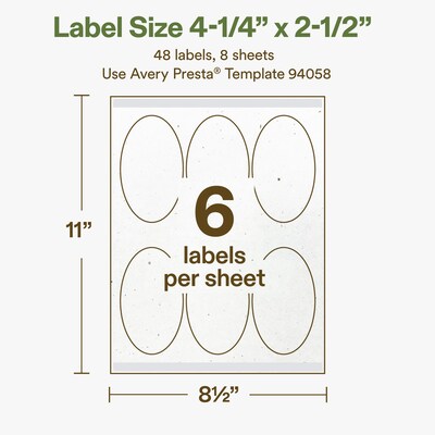 Avery Hemp Oval Laser/Inkjet Multipurpose Labels, 4-1/4" x 2-1/2", Off-White (48/Pack)