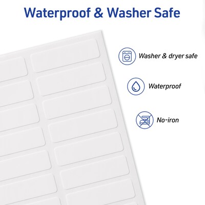 Avery No-Iron Fabric Waterproof Labels, 1/2" x 1-3/4", Handwrite Only, 180 Labels/Pack (40721)