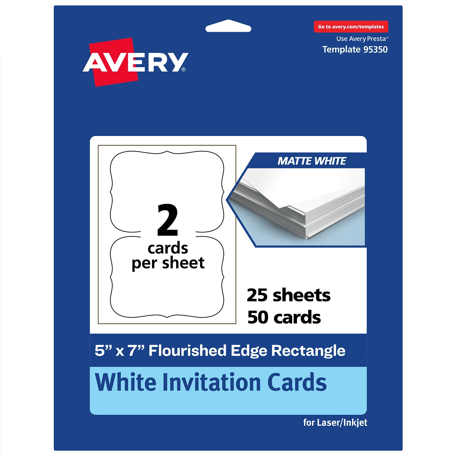 Avery Matte General Use Blank Cards, White, 50/Pack (95350)