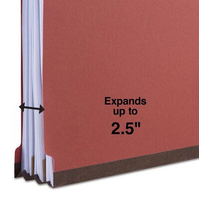 Quill Brand® End-Tab Partition Folders, 2 Partitions, 6 Fasteners, Ruby Red, Letter, 15/Box (748030)