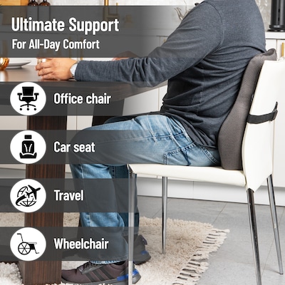 Mind Reader Memory Foam Ergonomic Lower Back Cushion Office Chair Support, Gray (VERTBACK-GRY)