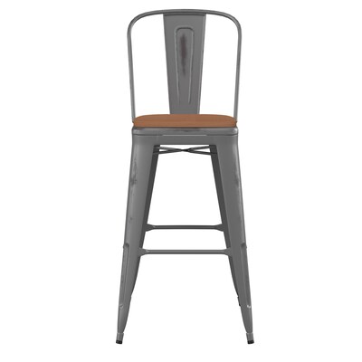 Flash Furniture Lincoln Contemporary Metal Vertical Back Indoor Barstool, Clear Coat/Teak (XUDGTP01B30PL1T)