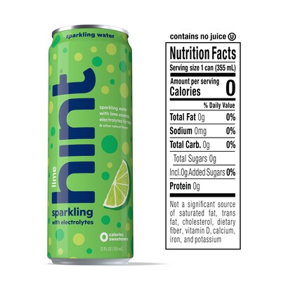 Hint Lime Sparkling Water with Electrolytes, 12 fl. oz., 12 Cans/Carton (HINT-LIMECAN-E)