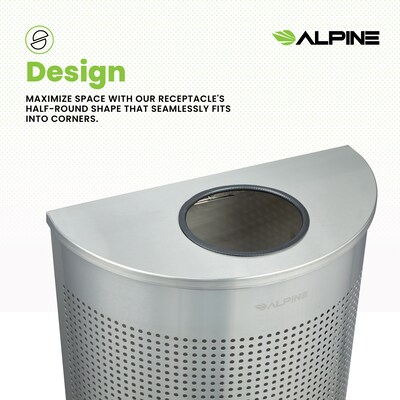 Alpine Industries Stainless Steel Trash Can, 12 Gallon, Silver (ALP438-12HR-SS)