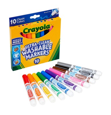 Crayola Ultra-Clean Washable Kid's Markers, Broad Point, Assorted Colors, 10/Pack (58-7851)