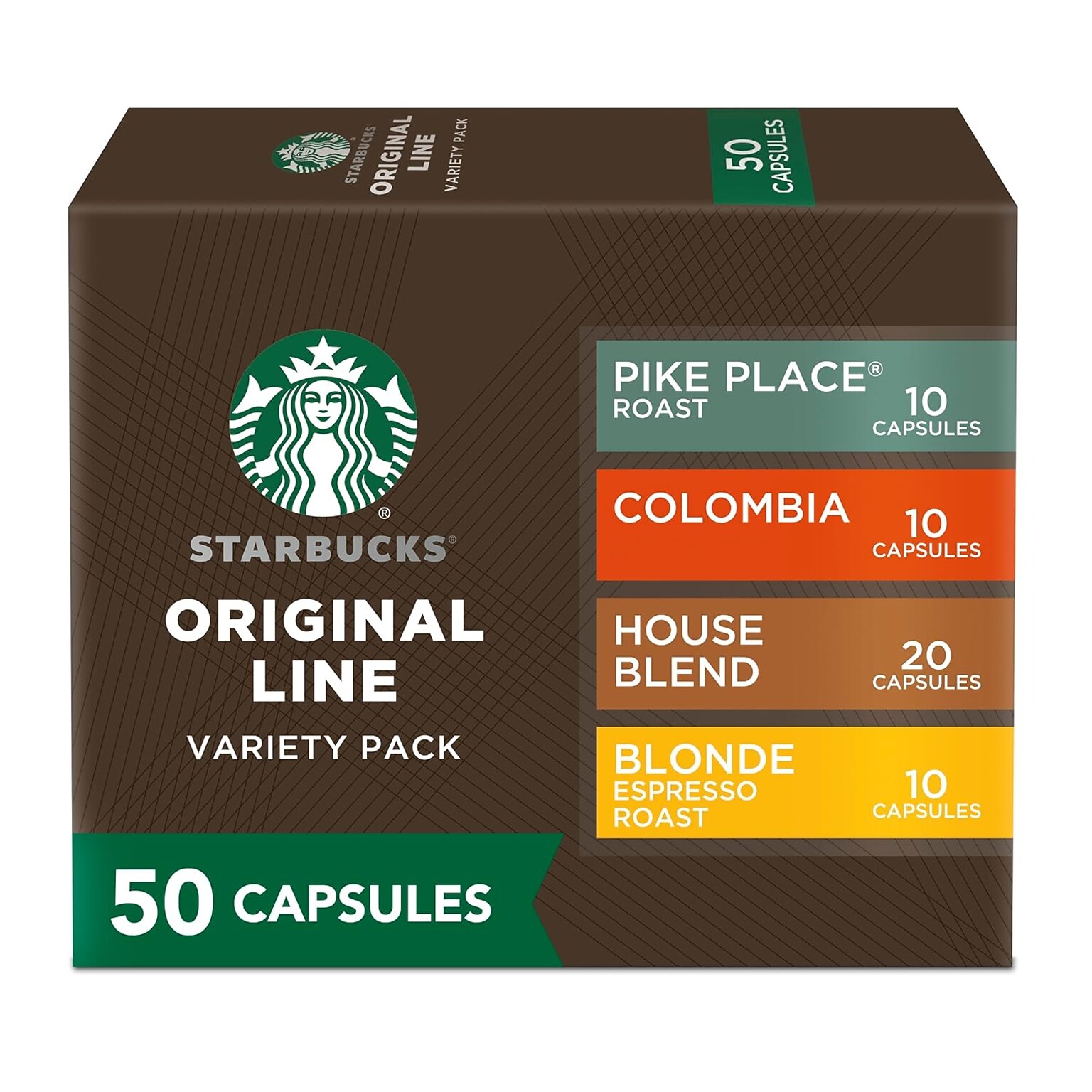 Starbucks Variety Coffee Nespresso Original Capsules, Variety Pack Roast, 50/Box (109044)