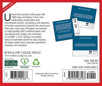 2027 Willow Creek 365 Days of History 6.2 x 5.4 Daily Day-to-Day Calendar, Assorted Colors (63163)