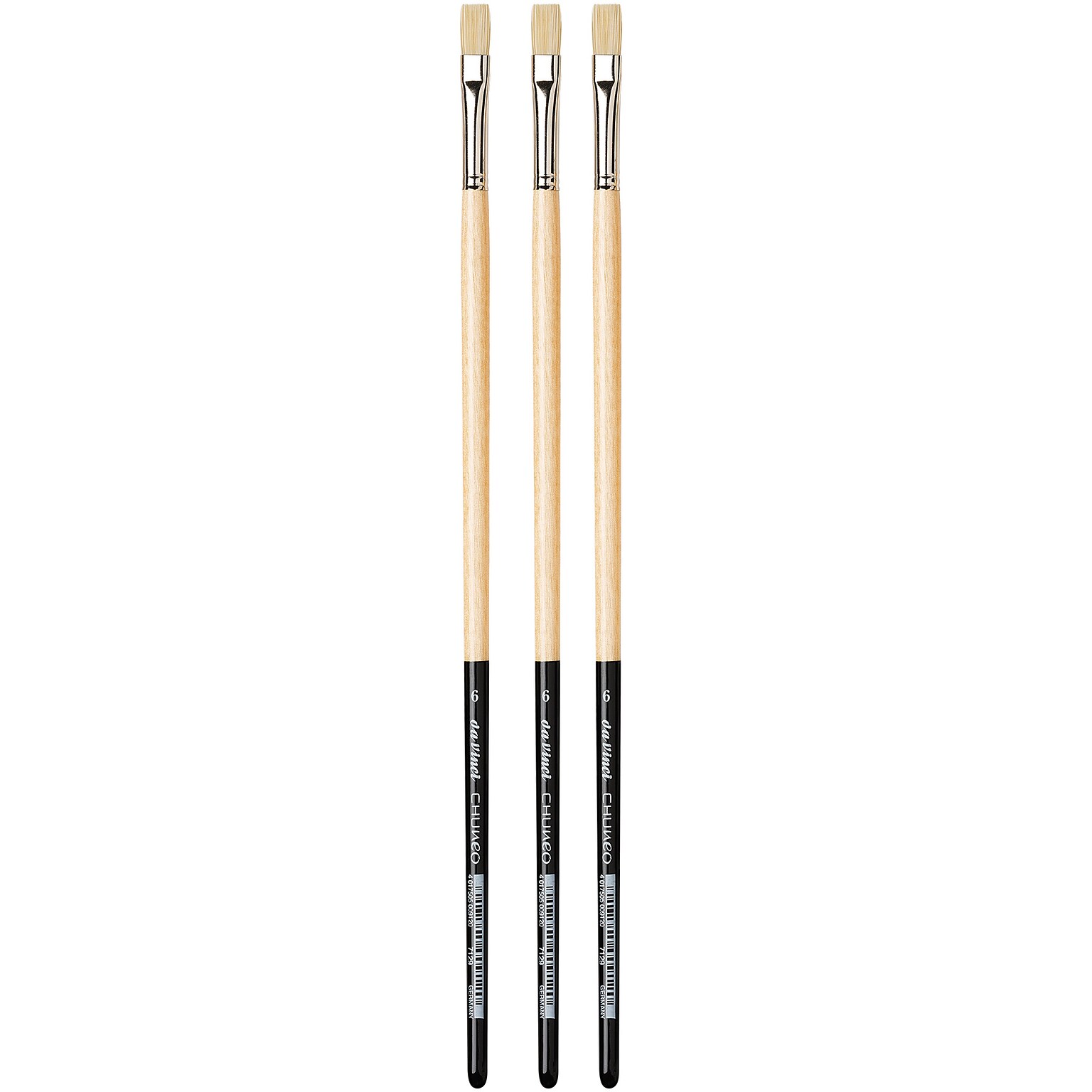 da Vinci CHUNEO Oil Synthetic Hog Bristle, Flat Brush, 3/Pack (DVXVA71296-3)