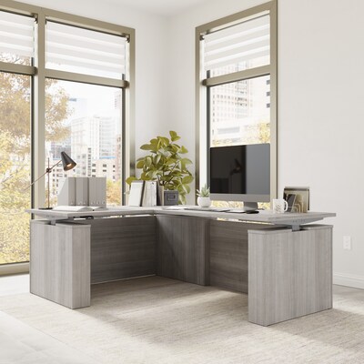 Bush Business Furniture Stratus 60W Electric L-Shaped Adjustable Standing Desk, Platinum Gray (SUT013PG)