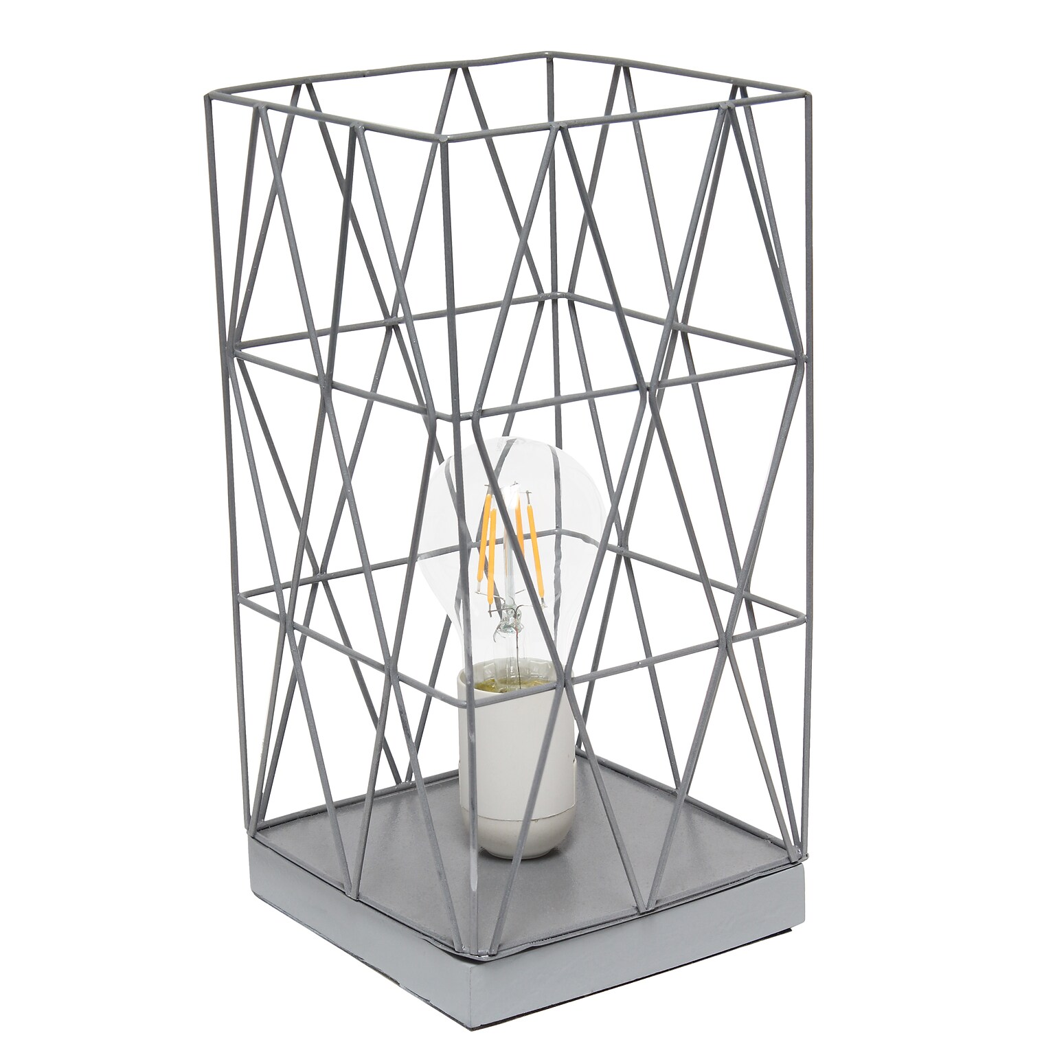 Creekwood Home Geometric Metal Cage 10 LED Table Lamp, Gray (CWT-1003-GY)