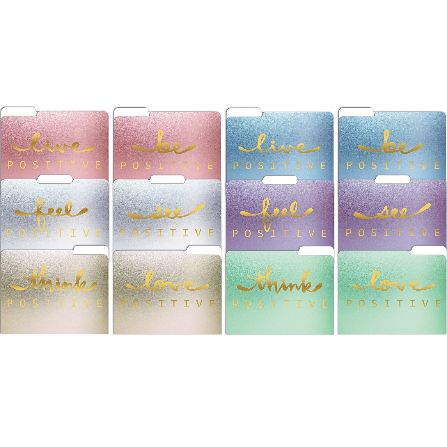 Better Office Gold Foil Positive Thoughts Heavyweight File Folders, 1/3-Cut Tab, Letter Size, Assorted Colors, 12/Pack