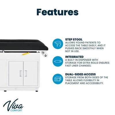 Viva Comfort Pediatric Exam Table with Step Stool & Storage, 500 lbs. Capacity, Black, (ADI996-09-PMB-BLK-MK)