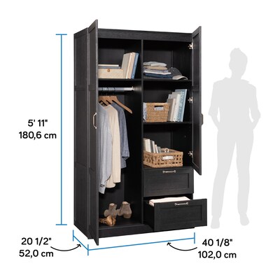 Sauder Select 71"H Storage Armoire, 2 Drawers, Raven Oak (446895)
