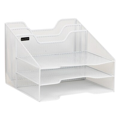 Mind Reader 5-Compartment Metal Mesh File Organizer, White (MESHBOX5-WHT)