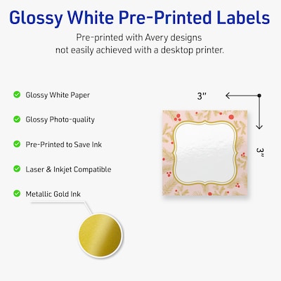 Avery Square Multipurpose Labels, 3 x 3, White, 60/Pack (19479370474)