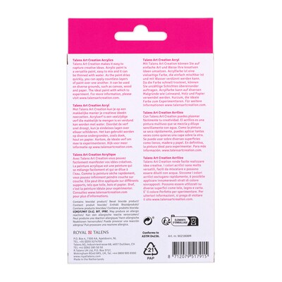 Talens Art Creation Acrylic Paint, Assorted Colors, 12mL, 8/Set, 2 Sets/Bundle (TLN9021808M-2)