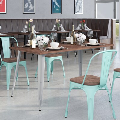 Flash Furniture Metal/Wood Restaurant Dining Table, 30.5"H, Silver (CH6101029M1SIL)