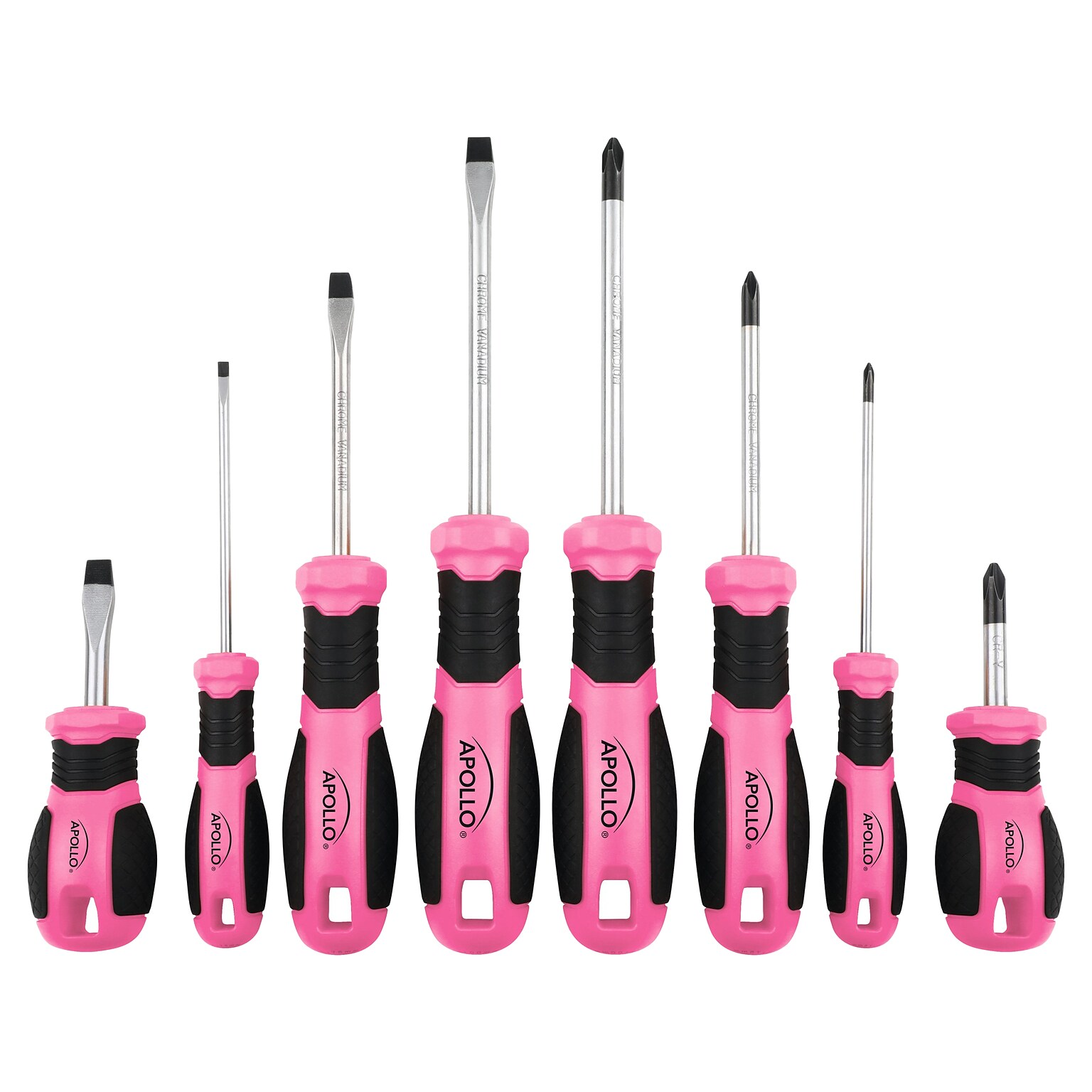 Apollo Tools Essential Screwdriver Set, 8-Piece, Pink/Black (DT5018P)