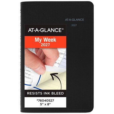 2027 AT-A-GLANCE QuickNotes 5 x 8 Daily & Monthly Appointment Book, Faux Leather Cover, Black (76-04-05-27)