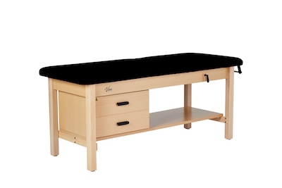 Aristo Wood H-Brace Physician Exam Table with Shelf, 2 Drawer Cabinet, Paper Cutter, Holder, 500lbs. Capacity, Black