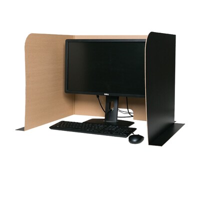 Flipside Foldable Cardboard Freestanding Computer Privacy Screen w/Pass-through Window, 22.5"H x 62"W, Black, 24/Pack (61858)