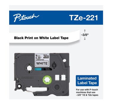 Brother P-touch TZe Laminated Label Tape, 0.35" x 26.2', White (TZE221G)