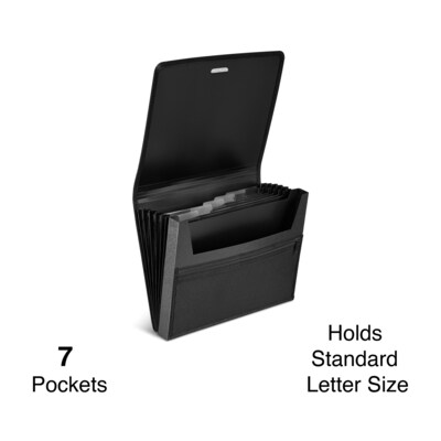 TRU RED Plastic Accordion File, 7-Pocket, Letter Size, Black (TR51820)