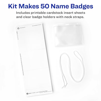 Avery Hanging Style Laser/Inkjet Name Badge Kit, 3" x 4", Clear Holders with White Inserts, 50 Badges Per Box (74520)