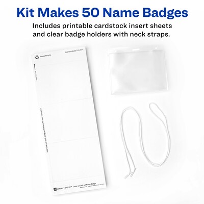 Avery Hanging Style Laser/Inkjet Name Badge Kit, 3" x 4", Clear Holders with White Inserts, 50 Badges Per Box (74520)