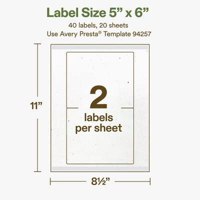 Avery Hemp Rectangle Laser/Inkjet Multipurpose Labels, 5" x 6", Off-White (40/Pack)
