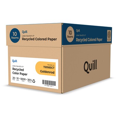 Quill Brand® 30% Recycled 8.5" x 11" Multipurpose Paper, 20 lbs., Goldenrod, 500 sheets/Ream, 10 Reams/Carton (720565CT)