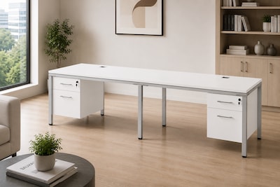 Boss Office Products Simple System 48"W Desk with Pedestal, White, 2/Set (SGSD006-110-WT)