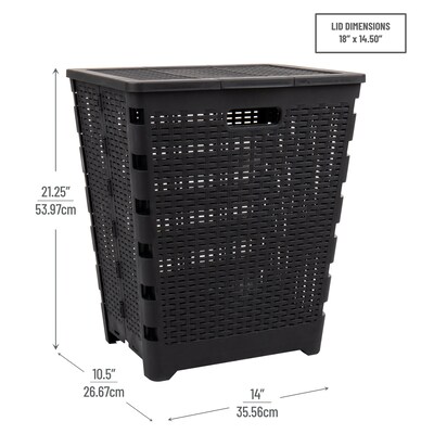 Mind Reader Foldable Plastic Laundry Hamper with Lid, Black (FOLHAMP61-BLK)