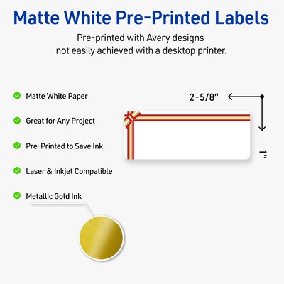 Avery Rectangle Multipurpose Labels, 1 x 2-5/8, White, 160/Pack (19479370586)