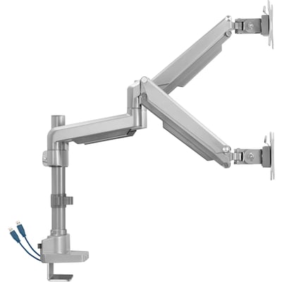 Lorell Adjustable Dual Monitor Arm with Pole, Up to 32" Monitor, Gray (LLR99803)