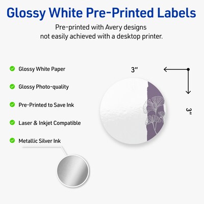 Avery Laser/Inkjet Circle Multipurpose Labels, 3 Dia., White, 60/Pack (S00-F4S)