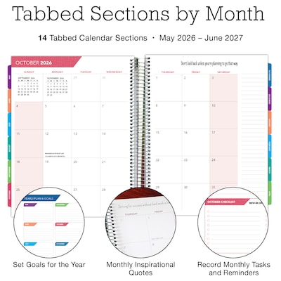 2026-2027 Excello Brands 8.5" x 11" Academic Weekly & Monthly Planner, Paperboard Cover, Black Floral Pink (NAY27-DLX-06)