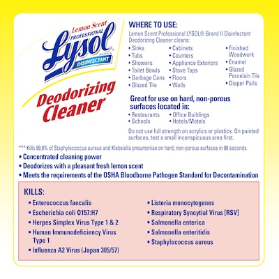 Lysol Professional Disinfecting Deodorizing Cleaner, Concentrate, Lemon Scent, 128 oz. (3624176334)