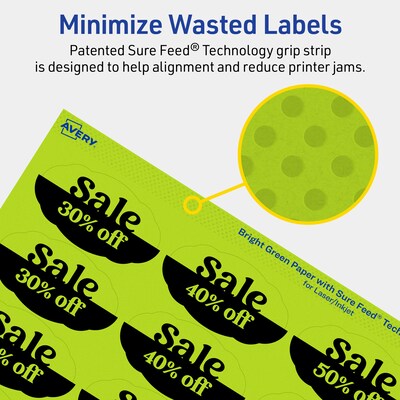 Avery Scalloped Decorative Edge Multipurpose Labels, 1-1/8" x 2-1/4", Bright Green, 420/Pack (94061)