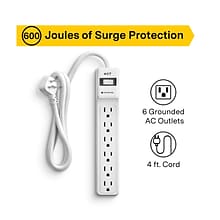 NXT Technologies 6-Outlet Surge Protector, 4 Cord, 600 Joules (NX54312)