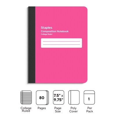 Staples Poly Composition Notebook, 7.5 x 9.75, College Ruled, 80 Sheets, Pink (ST55084)