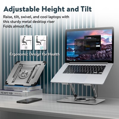Uncaged Ergonomics 10.2" x 10" Metal Swivel Laptop Stand 2.0, Silver  (SLS-Silver)