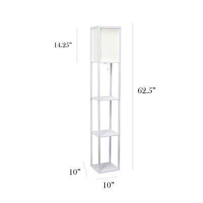 Simple Designs 62.50" Etagere Organizer Storage Shelf Floor Lamp with Linen Shade, White (LF1014-WHT)