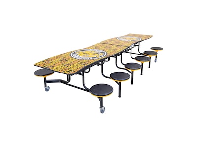 AmTab Ocean Waves Mobile Cafeteria Table w/ 12 Stools, 35" x 121", Assorted Colors (MSOWT1012)