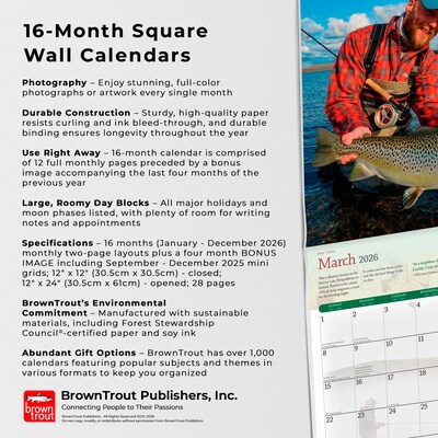 2026 BrownTrout Fly Fishing Dreams 12" x 12" Monthly Wall Calendar (9798330707096)