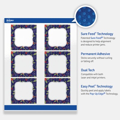 Avery Square Multipurpose Labels, 3" x 3", White, 60/Pack (19479370618)