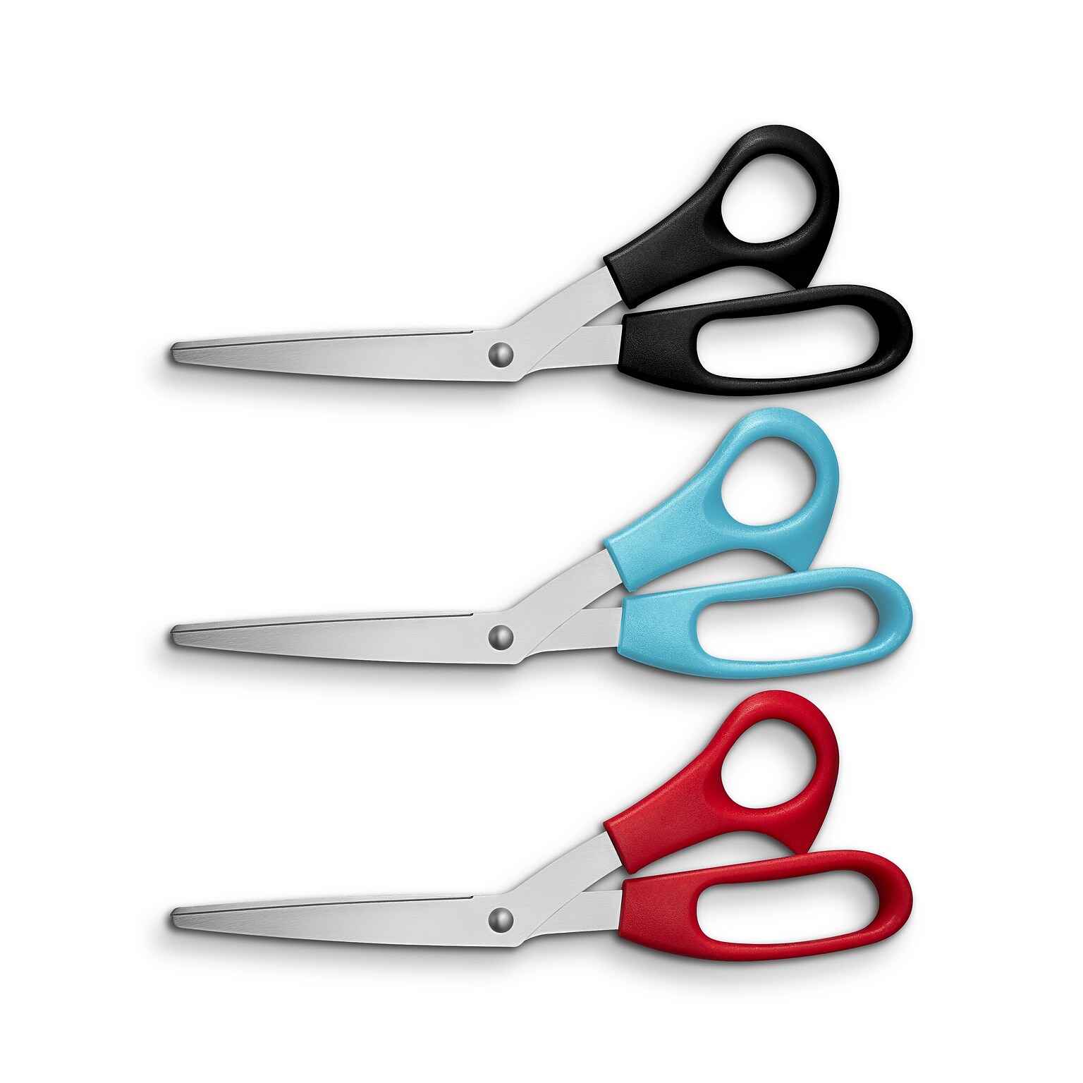 Staples Stainless Steel General Purpose Scissors, Pointed Tip, Assorted Colors, 3/Pack (52748)