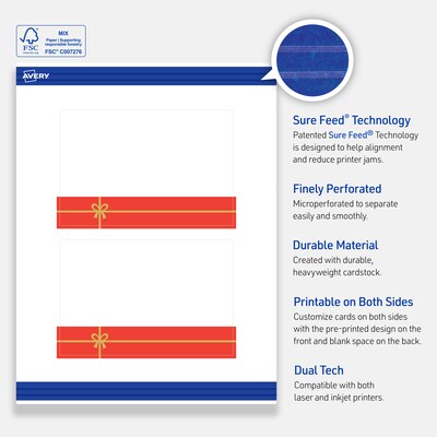 Avery Gold-Red Gift Matte Blank Card, White, 20/Pack (S00-FG9)