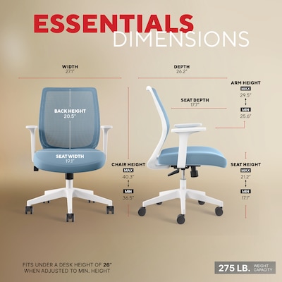 Staples Essentials Ergonomic Fabric Swivel Task Chair, Light Blue (UN60409)